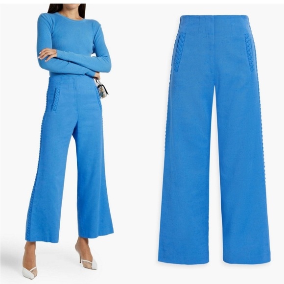 SET Veronica Beard Behren Suit Jacket Blue 4 Crop Wide Leg Dova Trouser - Picture 9 of 16